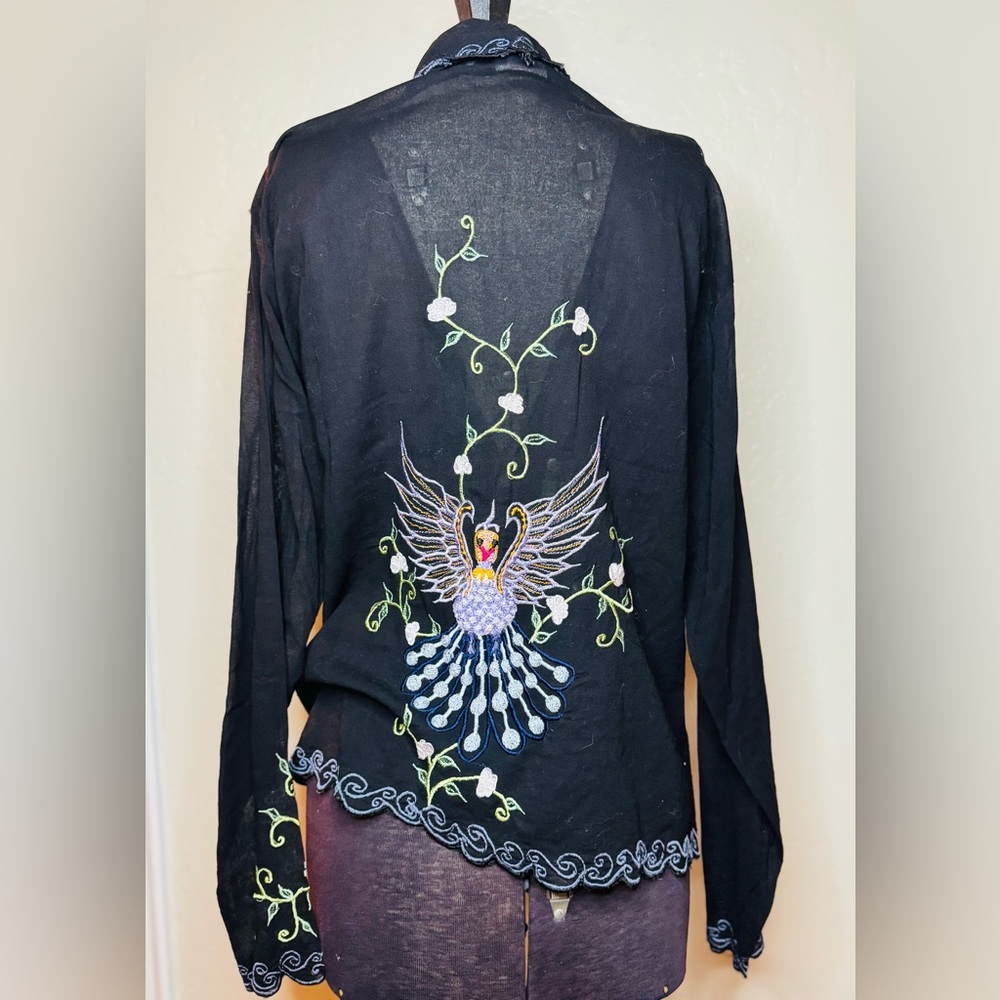 VTG Boho Colorful Peacock Embroidery Folk Art CardiganTantie NYC by Nicole Traub